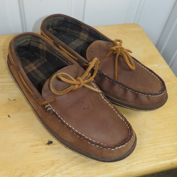 L.L. Bean Men's Handsewn Slippers Plaid Flannel-Lined Size 9 Medium - Picture 1 of 6